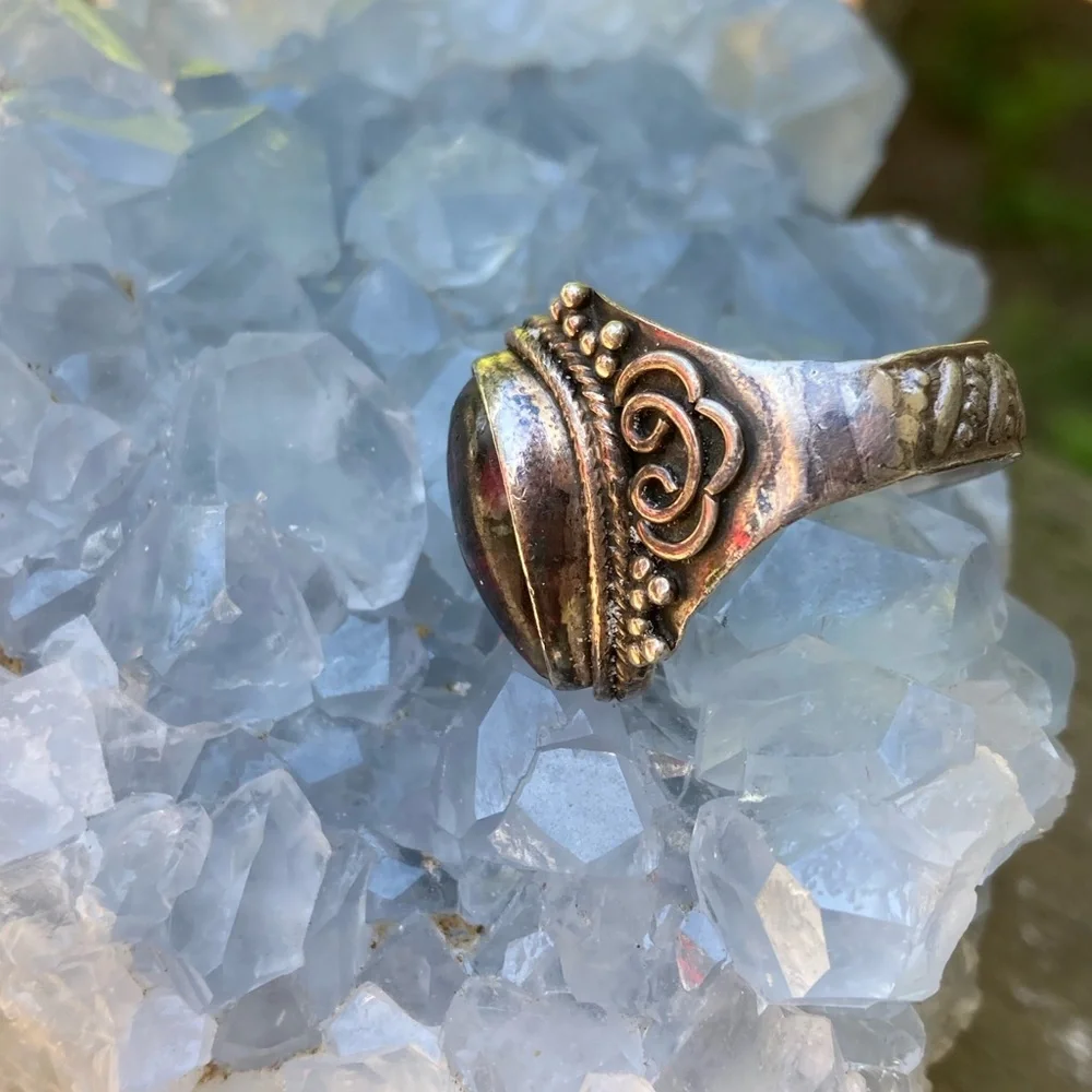 925 RING Ruby Zoisite Red Purple Stone VINTAGE Sterling Silver Burgundy Size 7